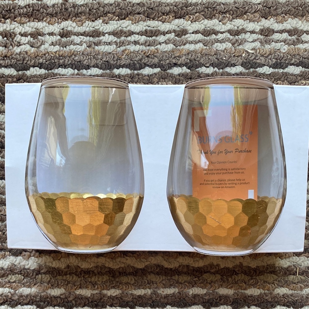 8 Gold Honeycomb Stemless Wine Glasses